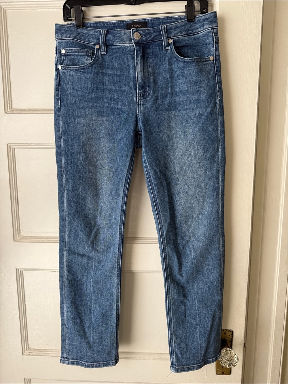 Quince Luna Stretch Mid Rise Slim Straight Jeans Medium Wash Size 28